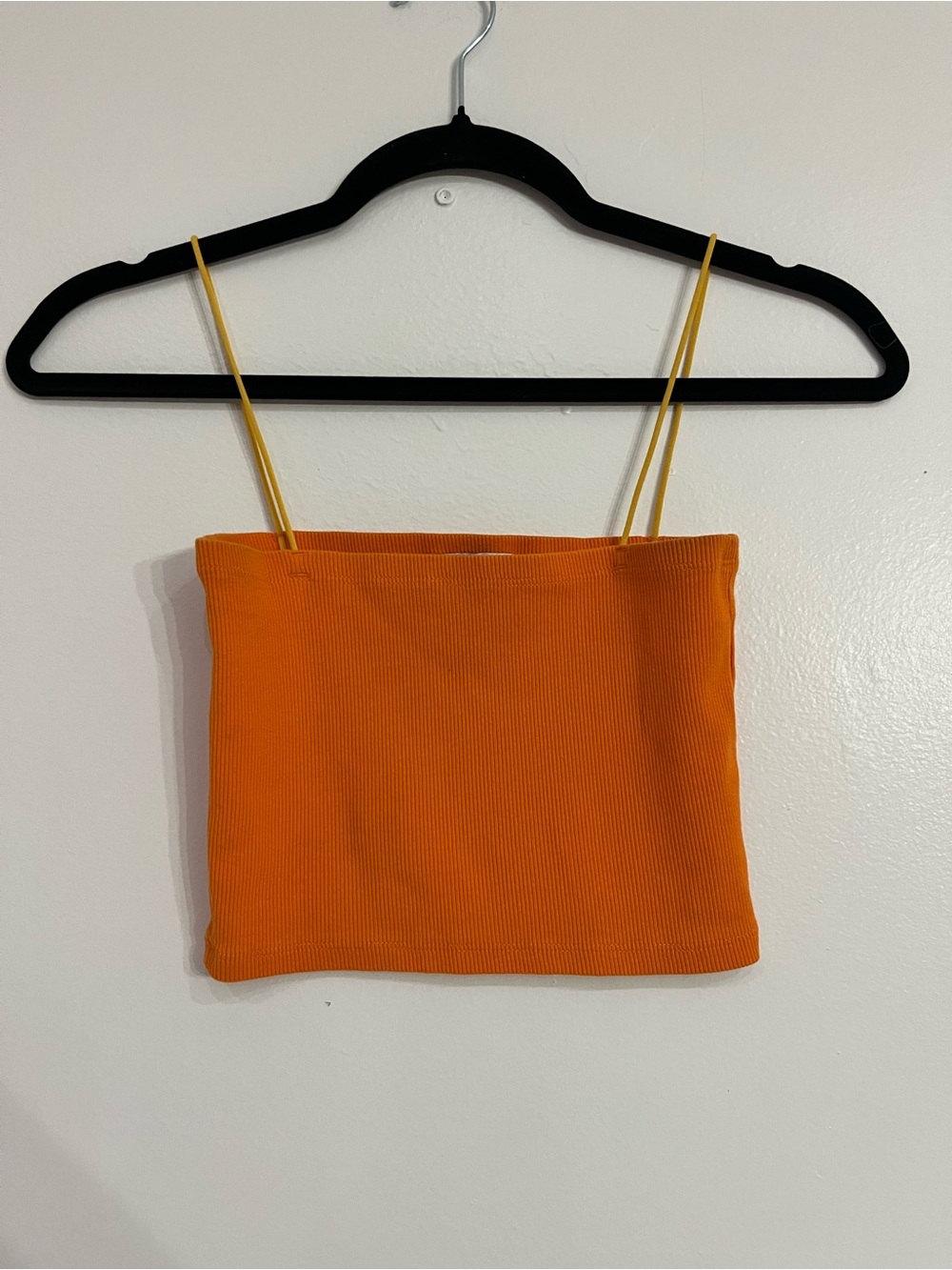 Zara Orange Ribbed Crop Cami Top with Yellow Straps